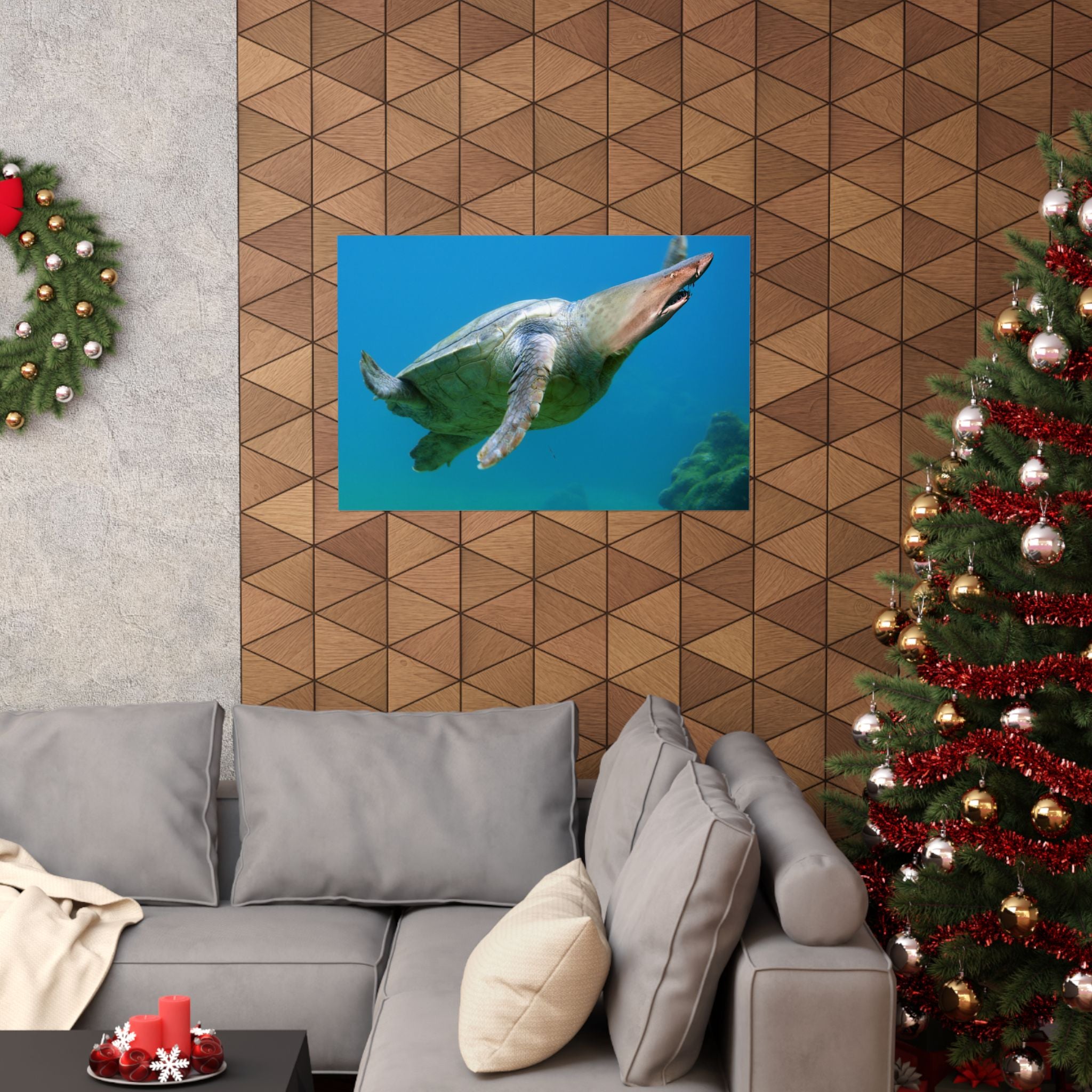 Shark-Turtle Matte Horizontal Poster - Vibrant Underwater Art for Nature Lovers