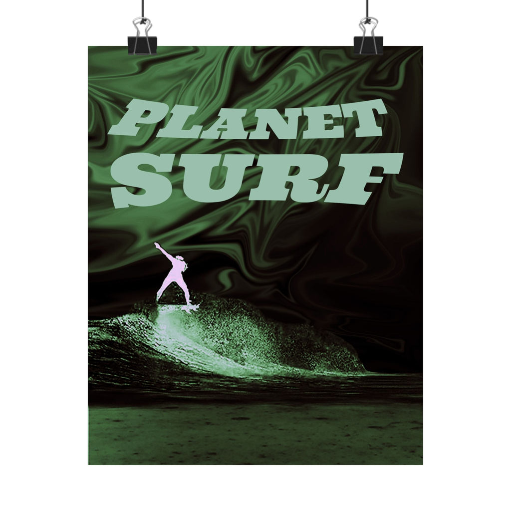 Planet Surf Matte Poster — Retro Green Surfing Wall Art