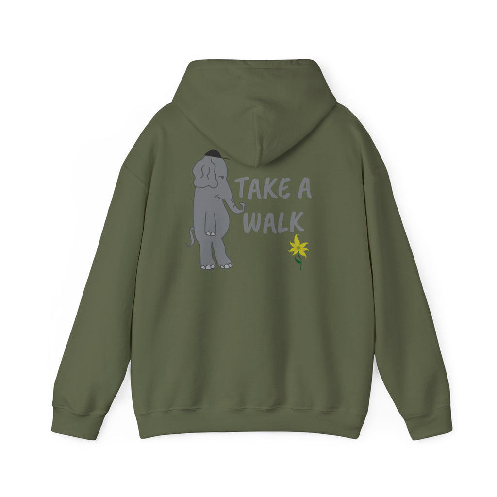 Take a Walk Hoodie – Cozy Elephant & Dandelion Graphic Hooded Sweatshirt