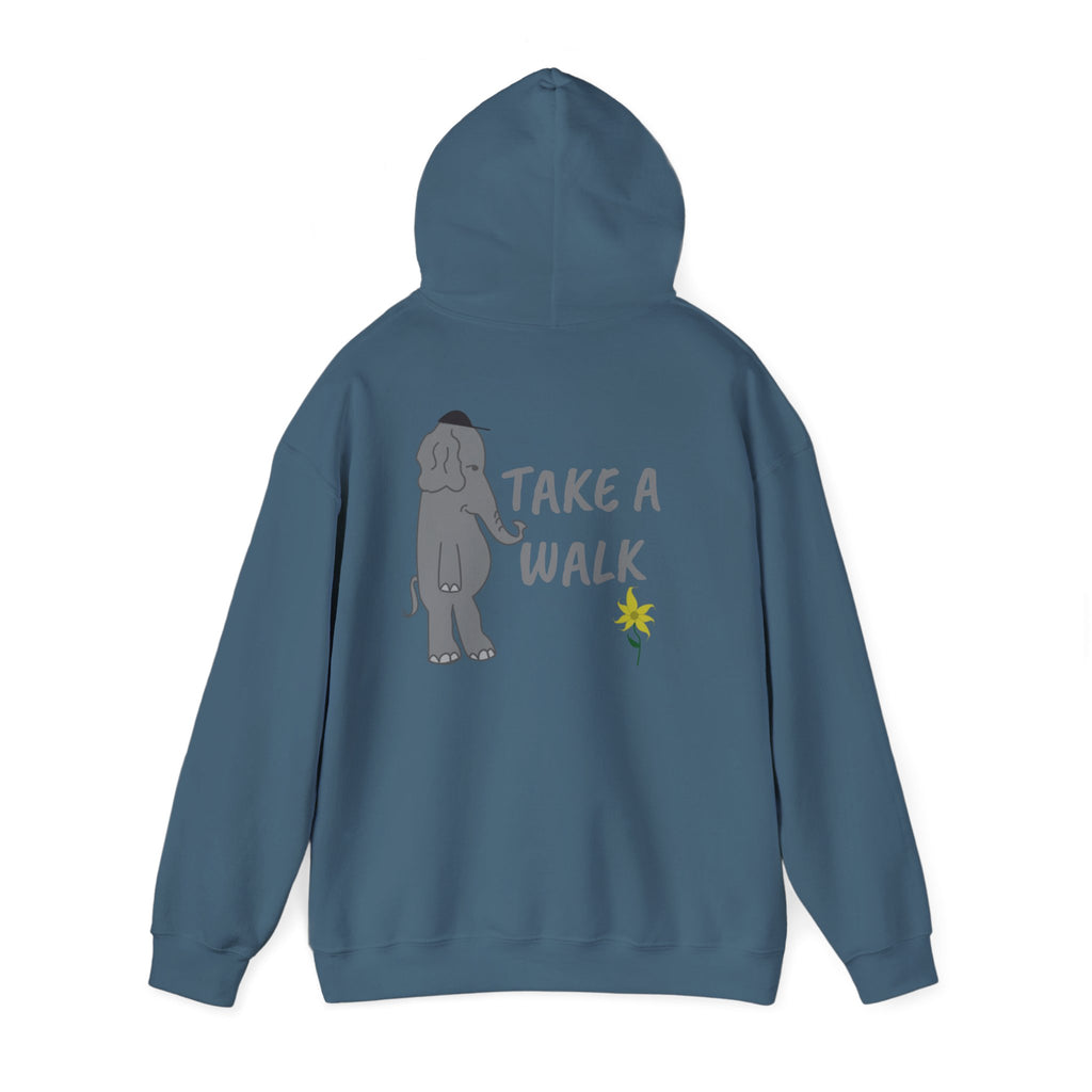 Take a Walk Hoodie – Cozy Elephant & Dandelion Graphic Hooded Sweatshirt