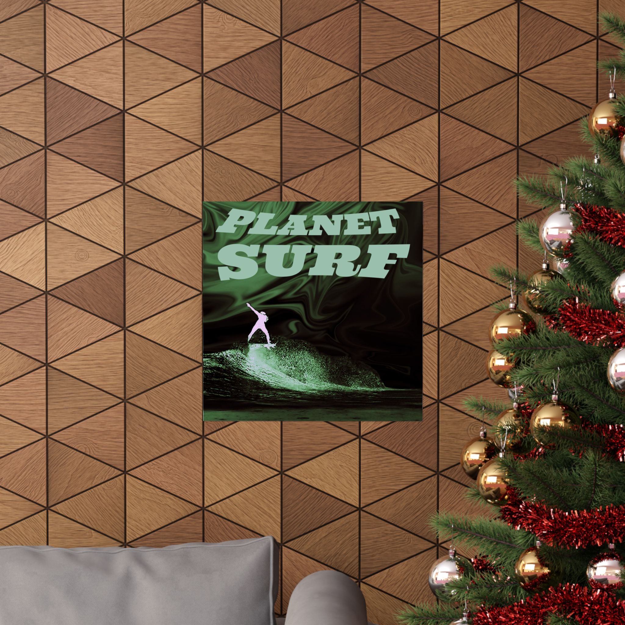Planet Surf Matte Poster — Retro Green Surfing Wall Art