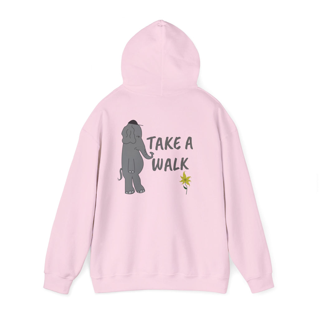 Take a Walk Hoodie – Cozy Elephant & Dandelion Graphic Hooded Sweatshirt