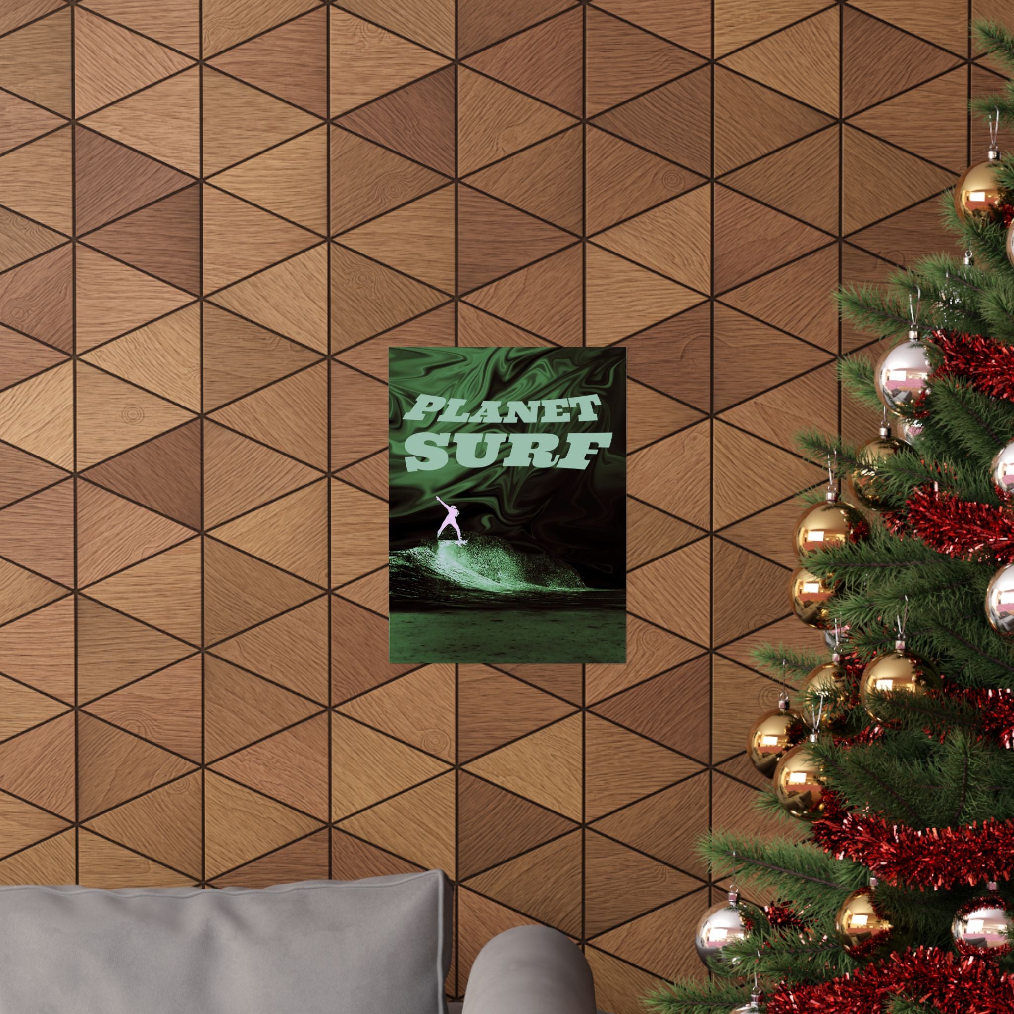 Planet Surf Matte Poster — Retro Green Surfing Wall Art