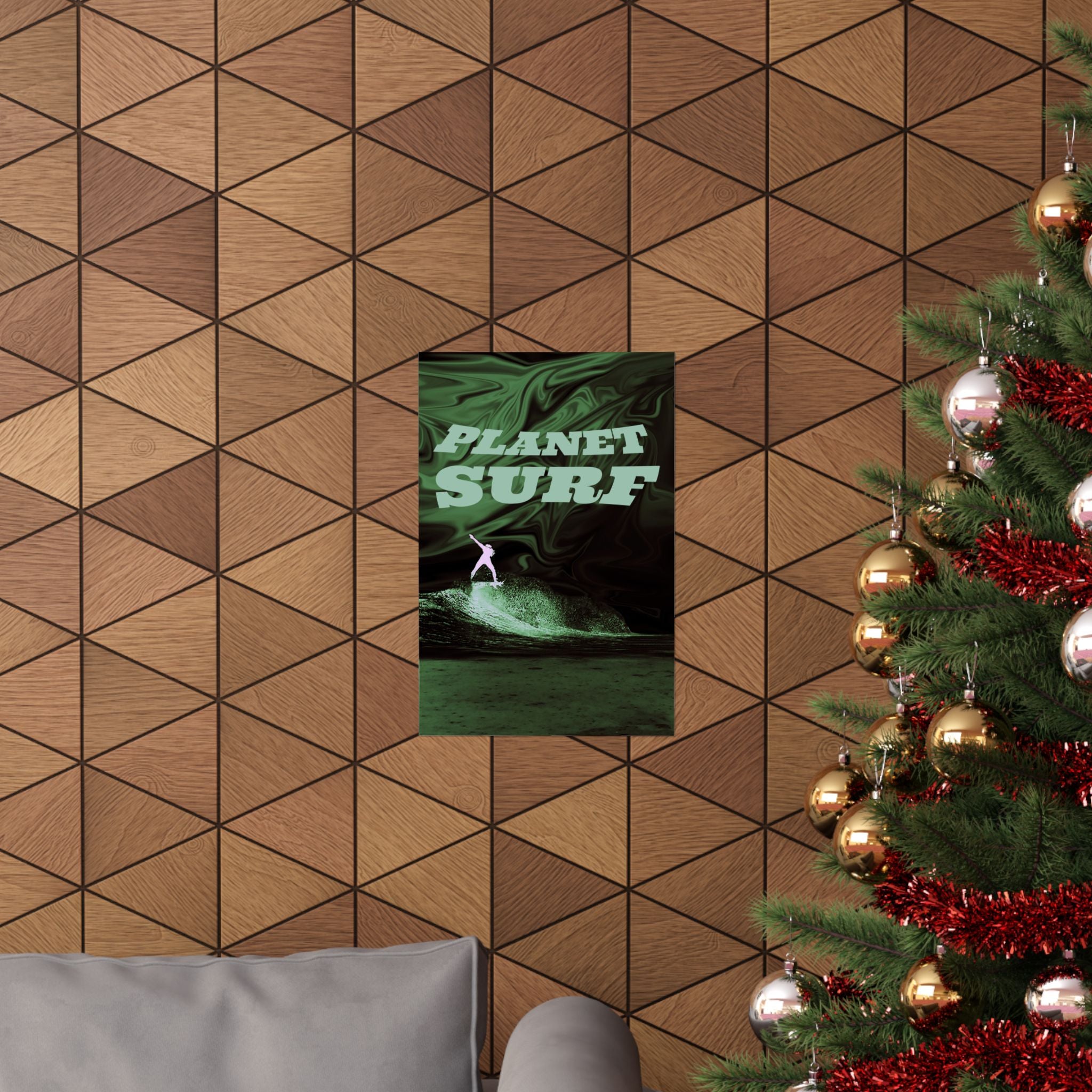 Planet Surf Matte Poster — Retro Green Surfing Wall Art