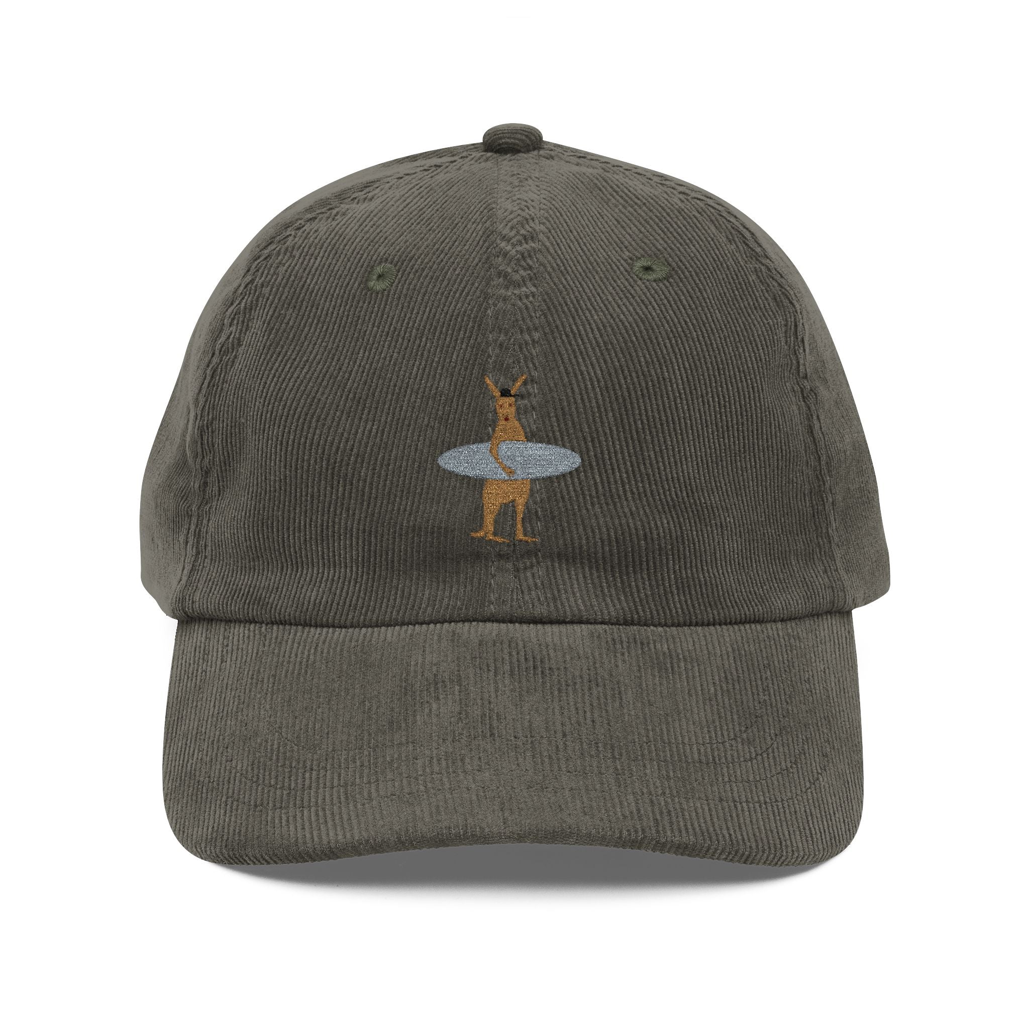 Corduroy Baseball Cap — Embroidered Surf Kangaroo