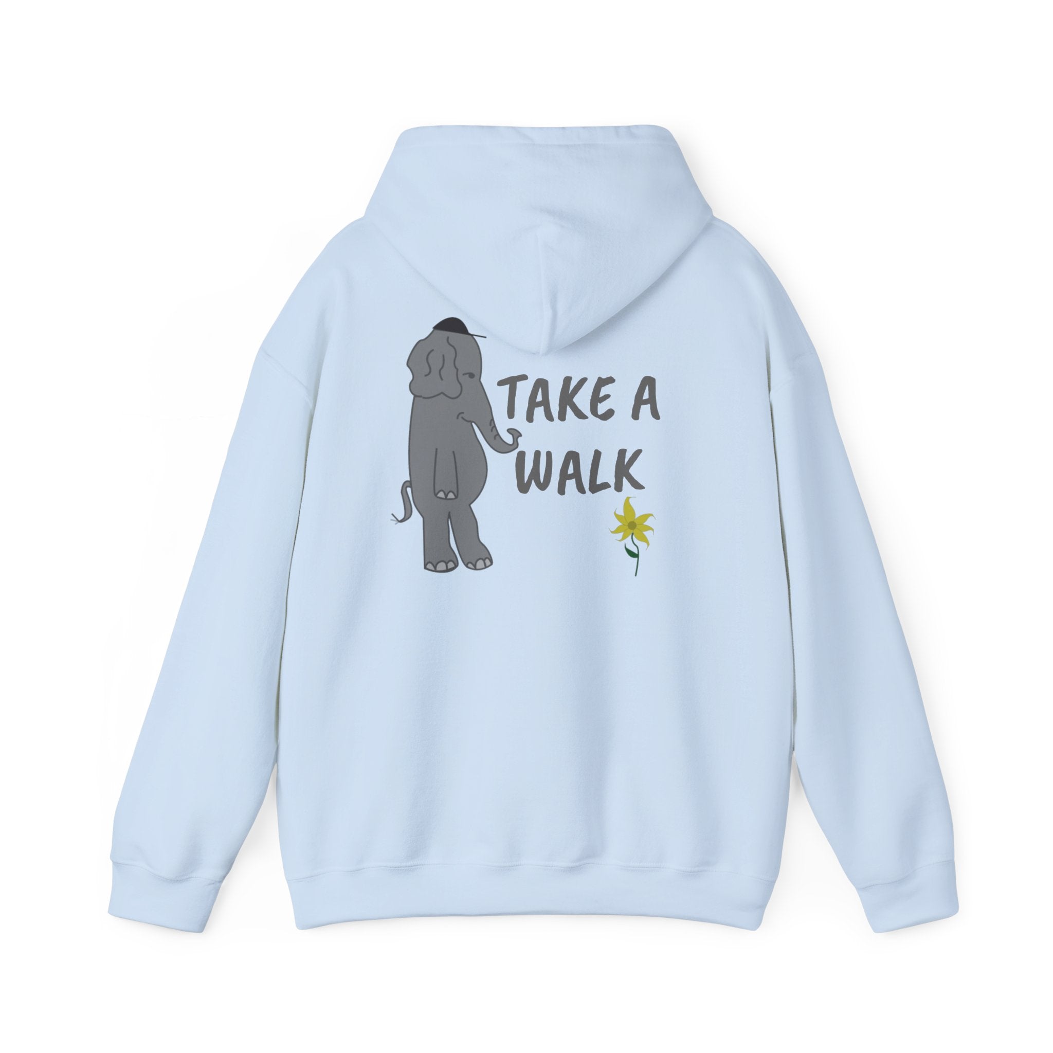 Take a Walk Hoodie – Cozy Elephant & Dandelion Graphic Hooded Sweatshirt