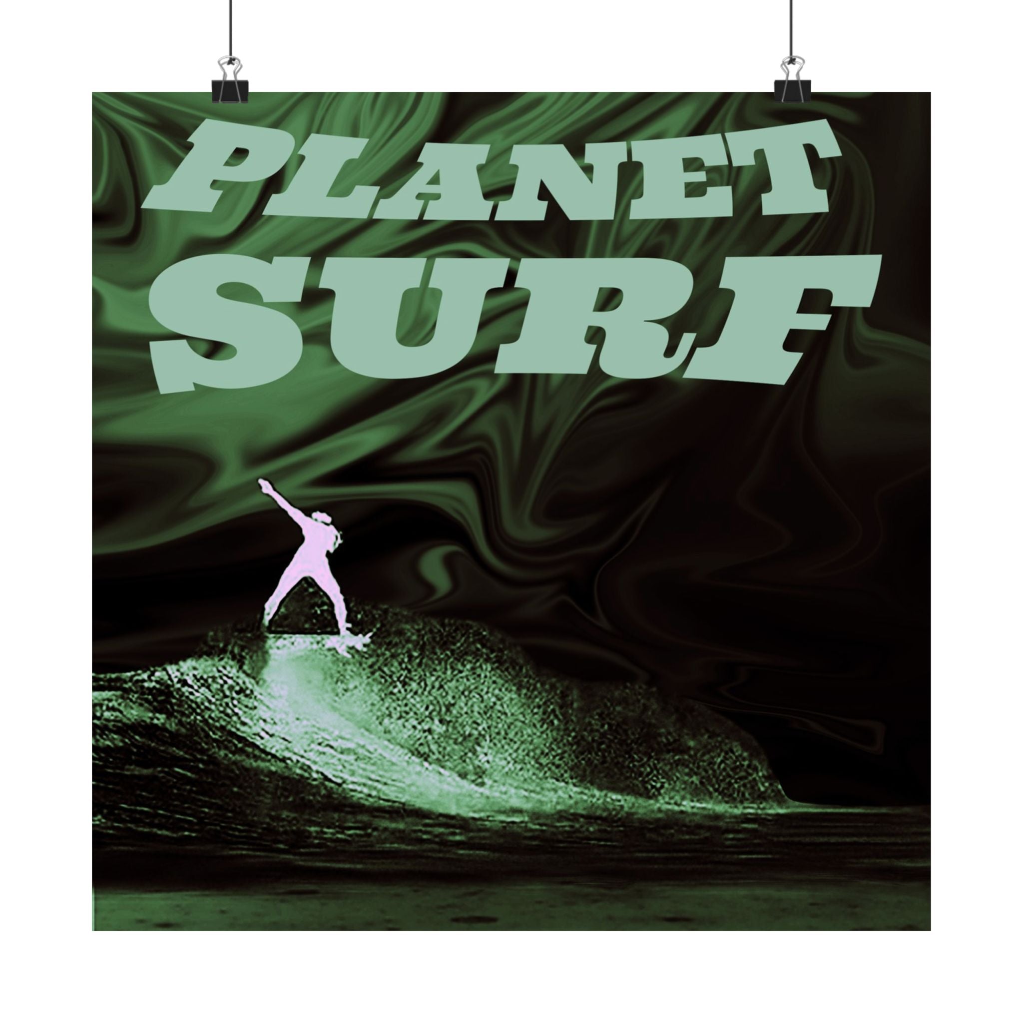 Planet Surf Matte Poster — Retro Green Surfing Wall Art