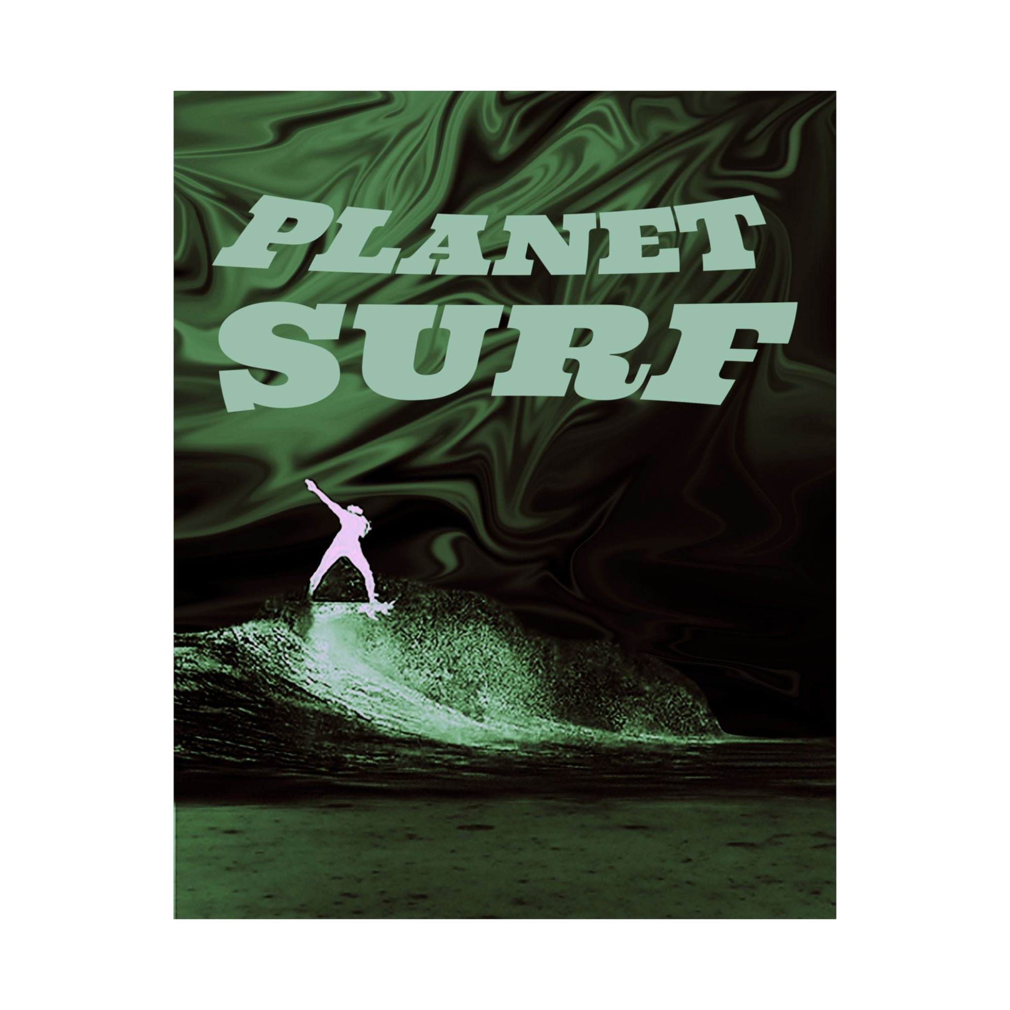 Planet Surf Matte Poster — Retro Green Surfing Wall Art