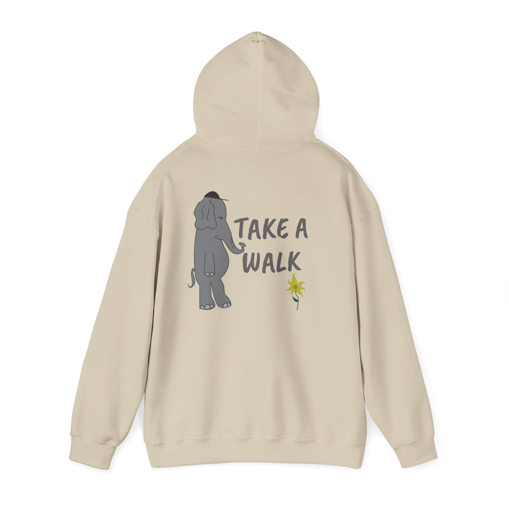 Take a Walk Hoodie – Cozy Elephant & Dandelion Graphic Hooded Sweatshirt