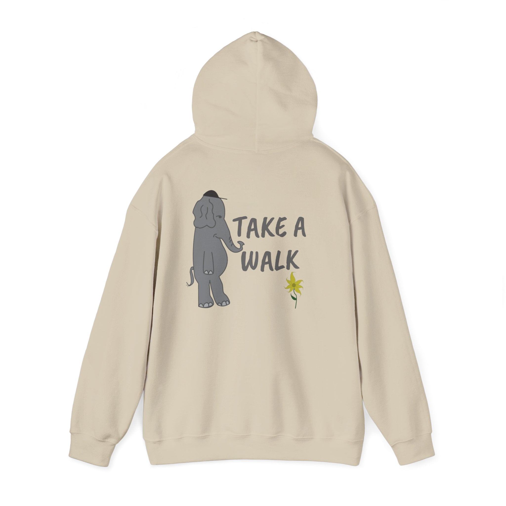 Take a Walk Hoodie – Cozy Elephant & Dandelion Graphic Hooded Sweatshirt
