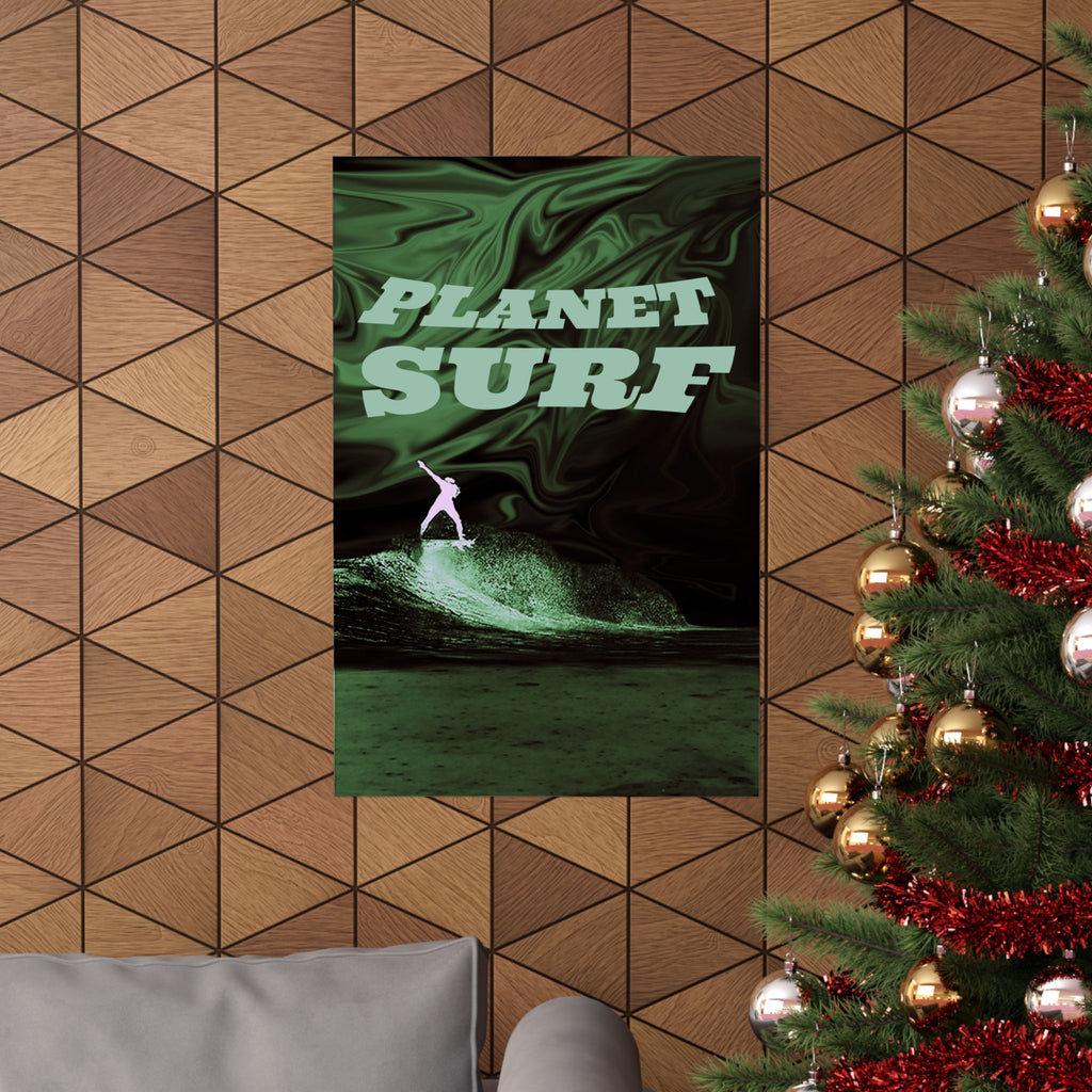 Planet Surf Matte Poster — Retro Green Surfing Wall Art