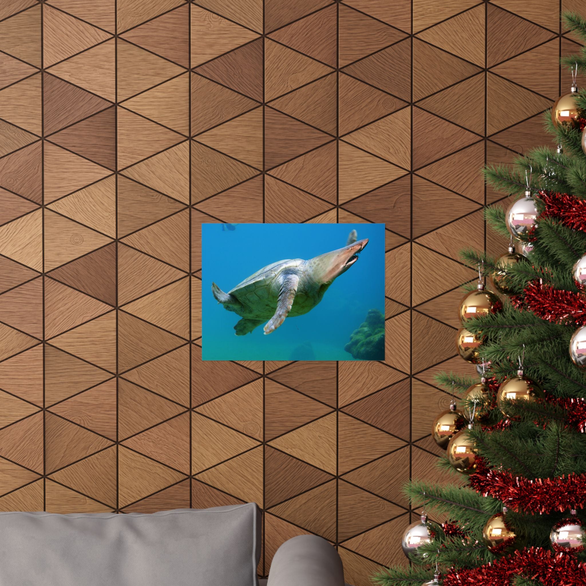 Shark-Turtle Matte Horizontal Poster - Vibrant Underwater Art for Nature Lovers