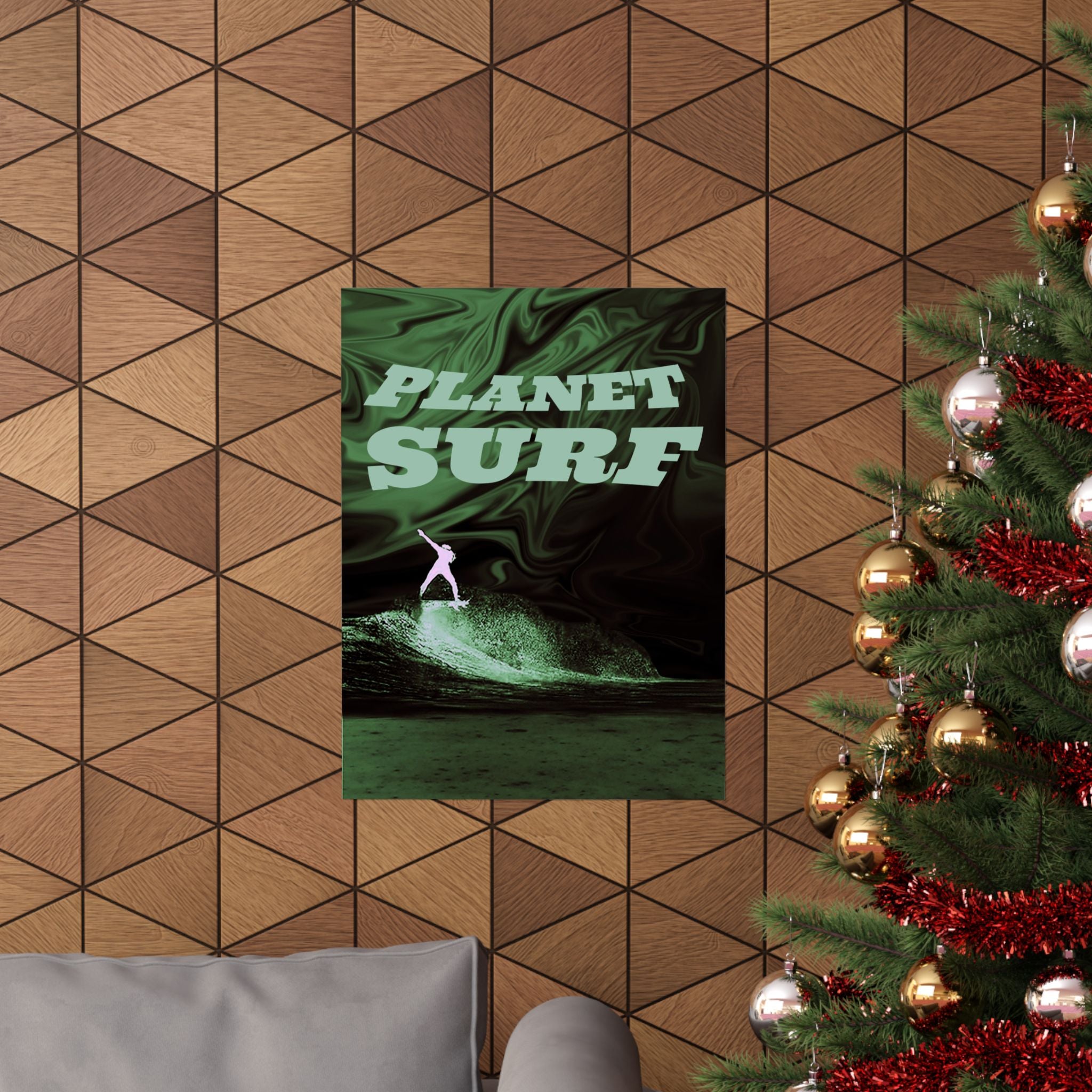 Planet Surf Matte Poster — Retro Green Surfing Wall Art