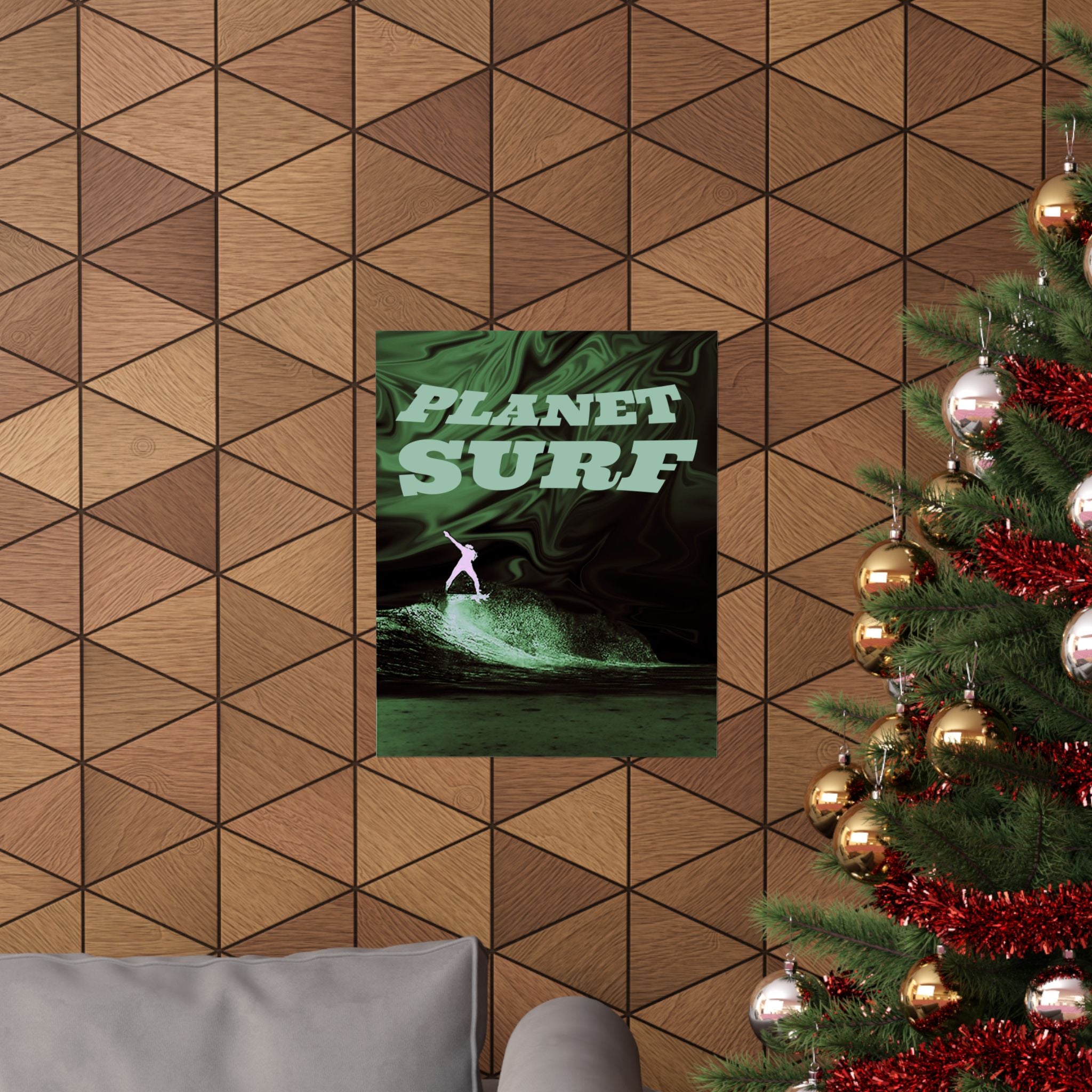 Planet Surf Matte Poster — Retro Green Surfing Wall Art