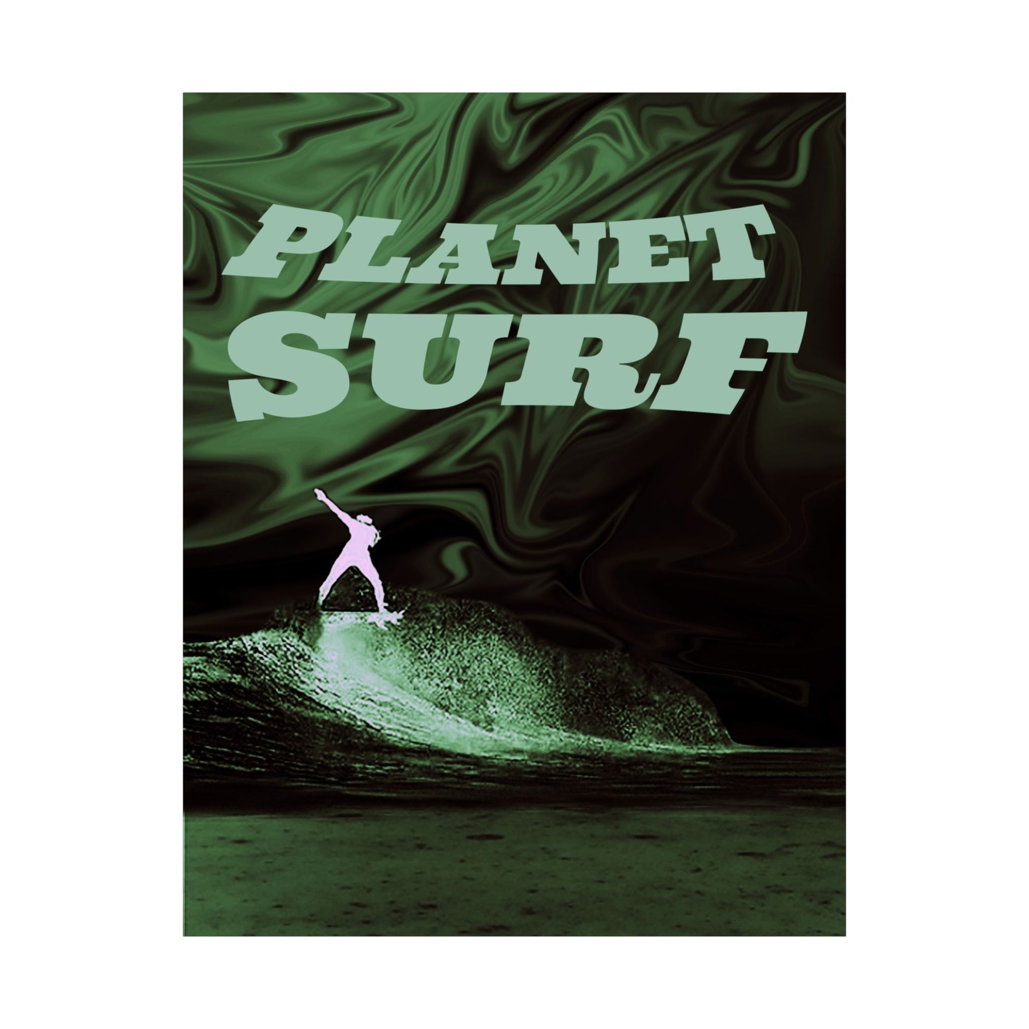 Planet Surf Matte Poster — Retro Green Surfing Wall Art