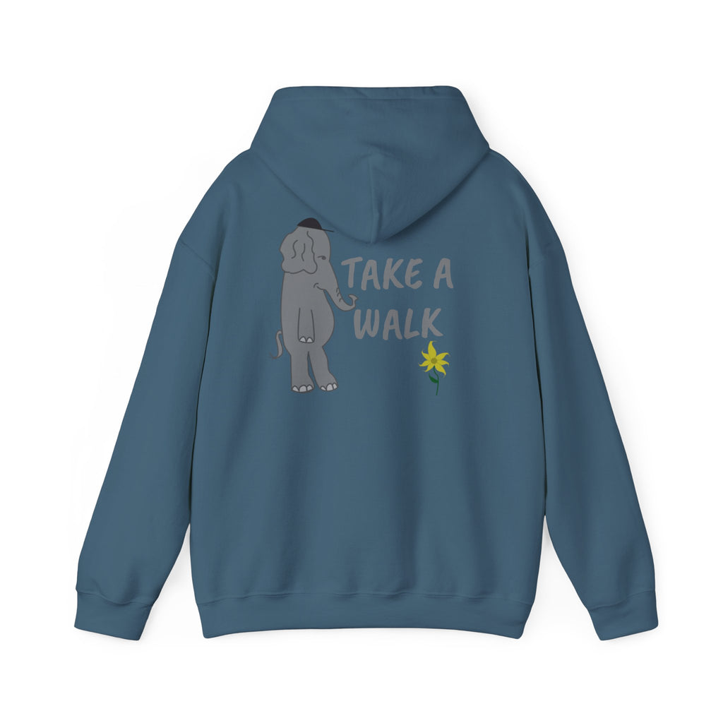 Take a Walk Hoodie – Cozy Elephant & Dandelion Graphic Hooded Sweatshirt