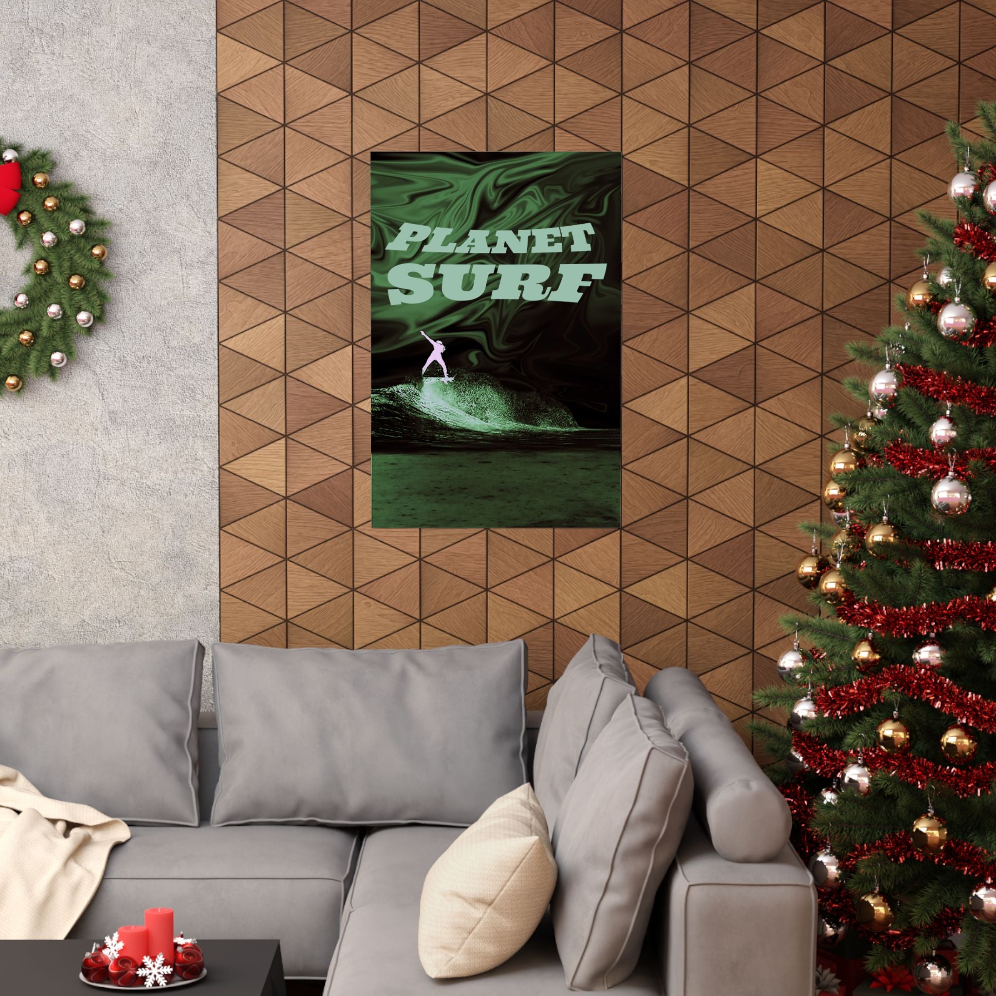 Planet Surf Matte Poster — Retro Green Surfing Wall Art