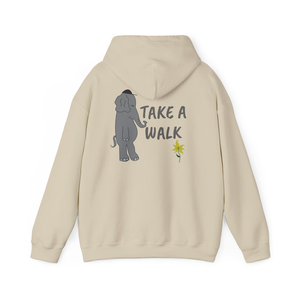 Take a Walk Hoodie – Cozy Elephant & Dandelion Graphic Hooded Sweatshirt