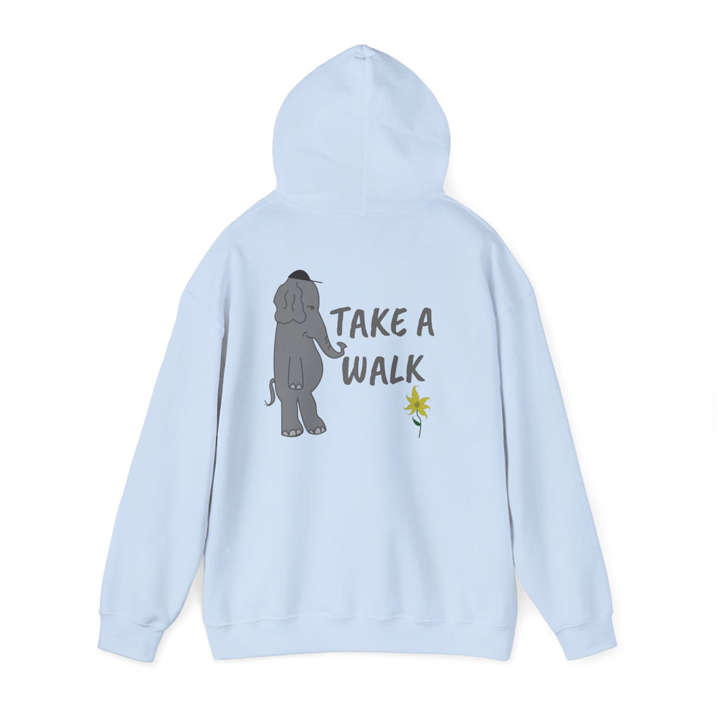 Take a Walk Hoodie – Cozy Elephant & Dandelion Graphic Hooded Sweatshirt