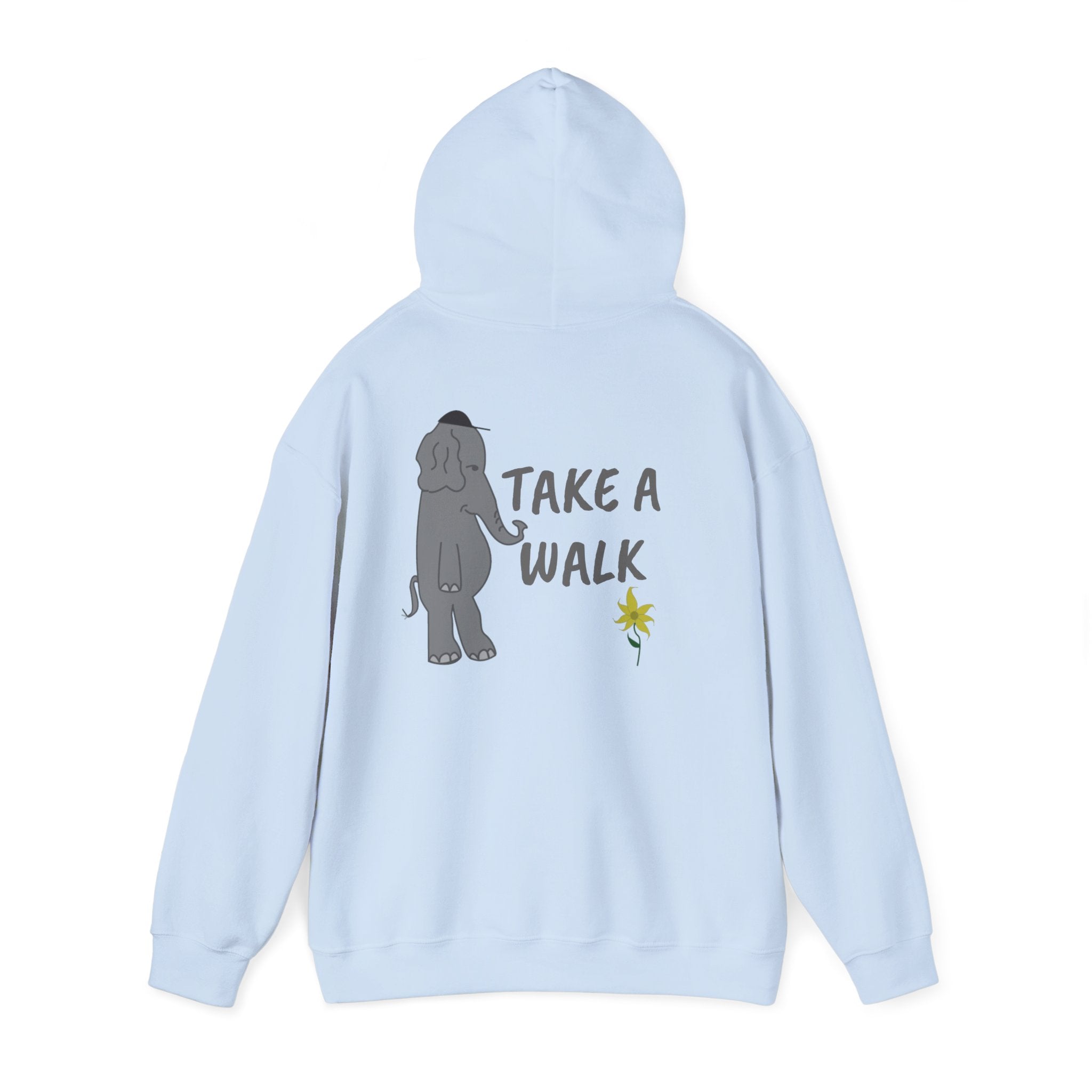 Take a Walk Hoodie – Cozy Elephant & Dandelion Graphic Hooded Sweatshirt