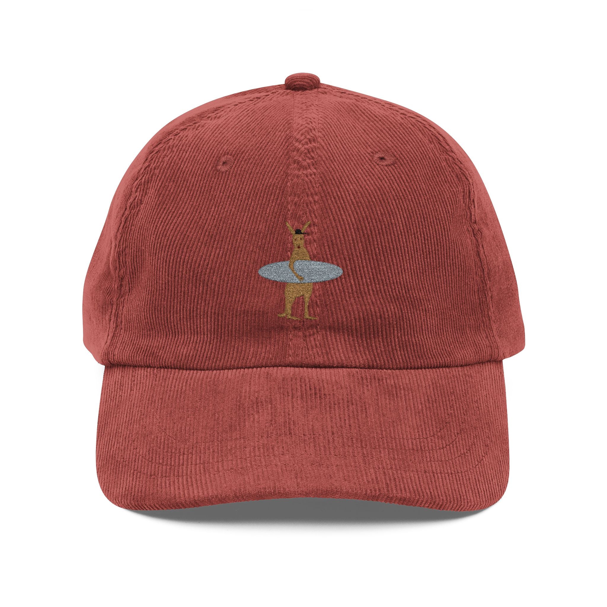 Corduroy Baseball Cap — Embroidered Surf Kangaroo