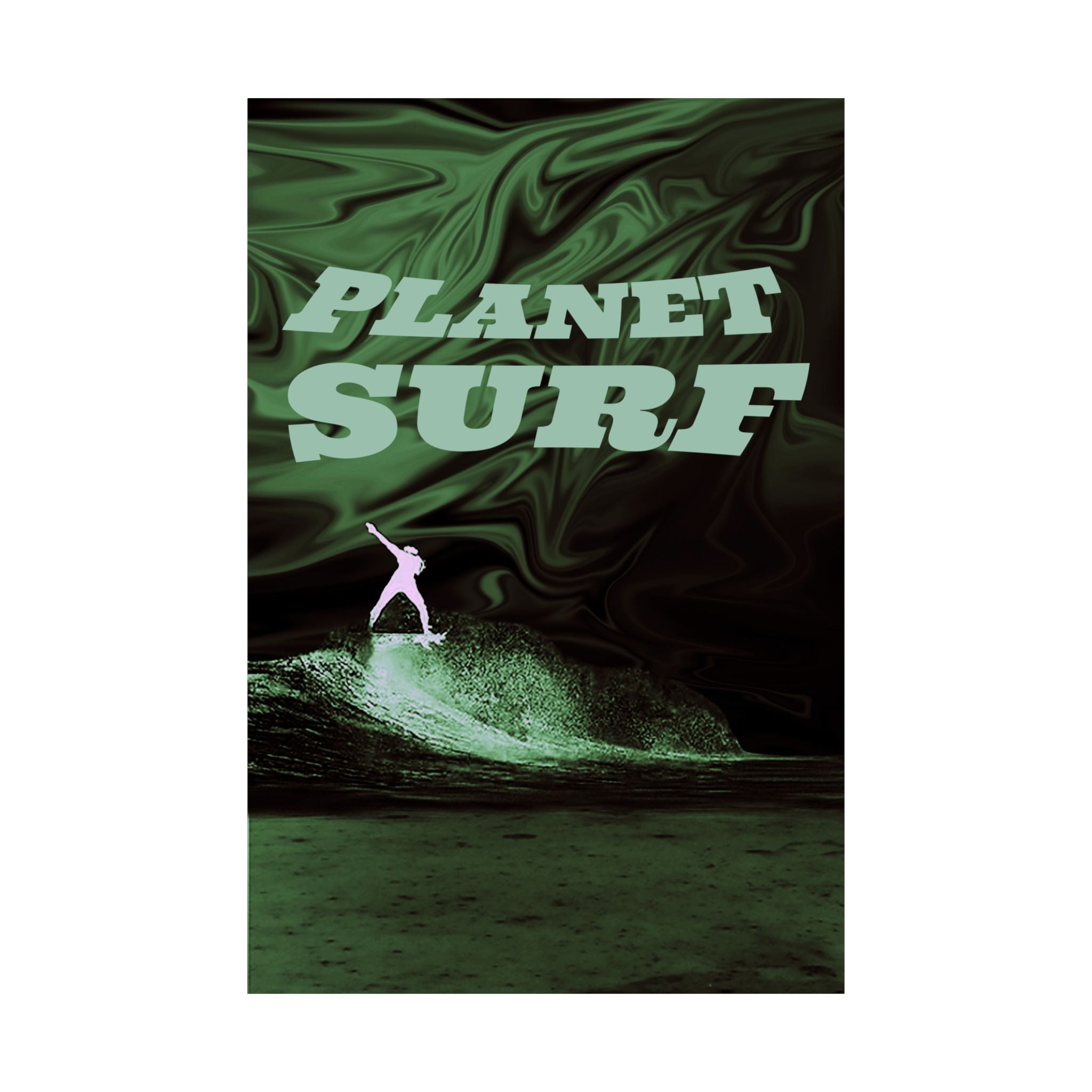 Planet Surf Matte Poster — Retro Green Surfing Wall Art