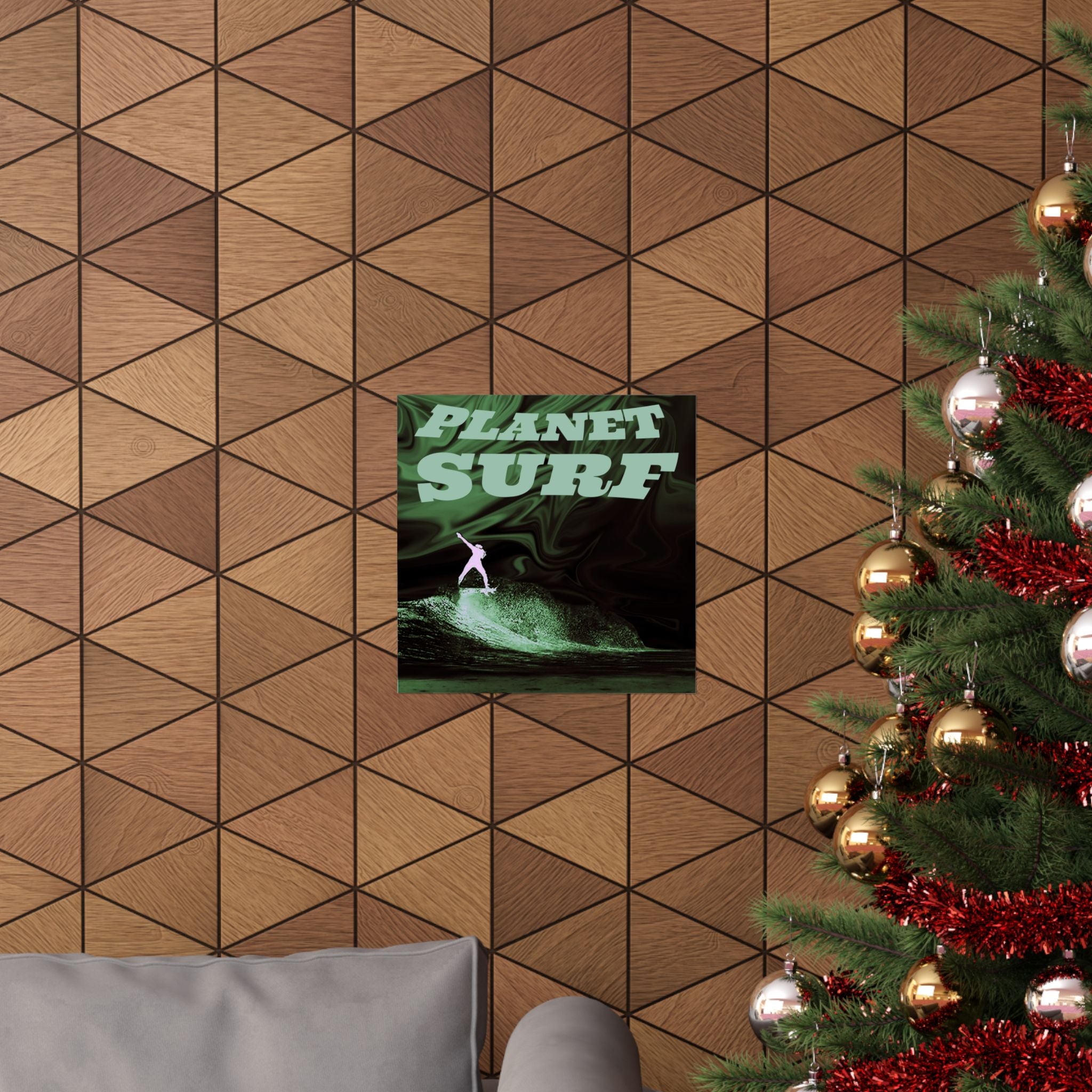 Planet Surf Matte Poster — Retro Green Surfing Wall Art
