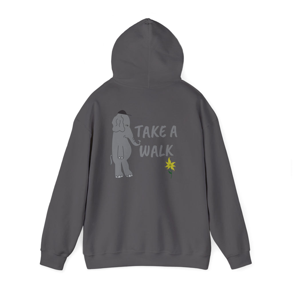 Take a Walk Hoodie – Cozy Elephant & Dandelion Graphic Hooded Sweatshirt