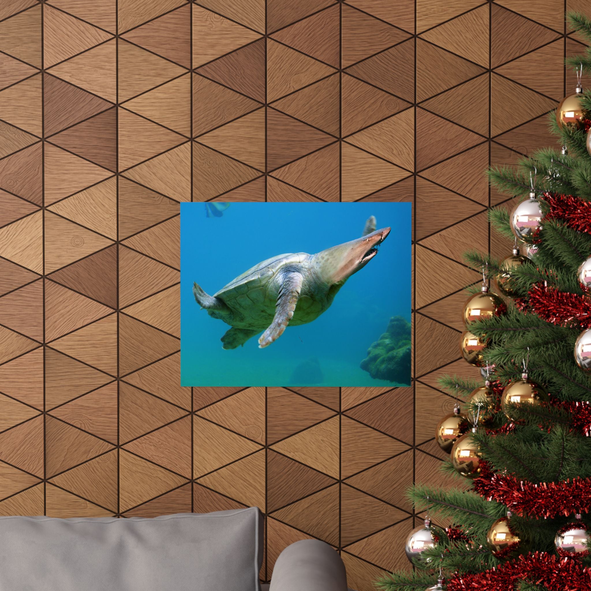 Shark-Turtle Matte Horizontal Poster - Vibrant Underwater Art for Nature Lovers