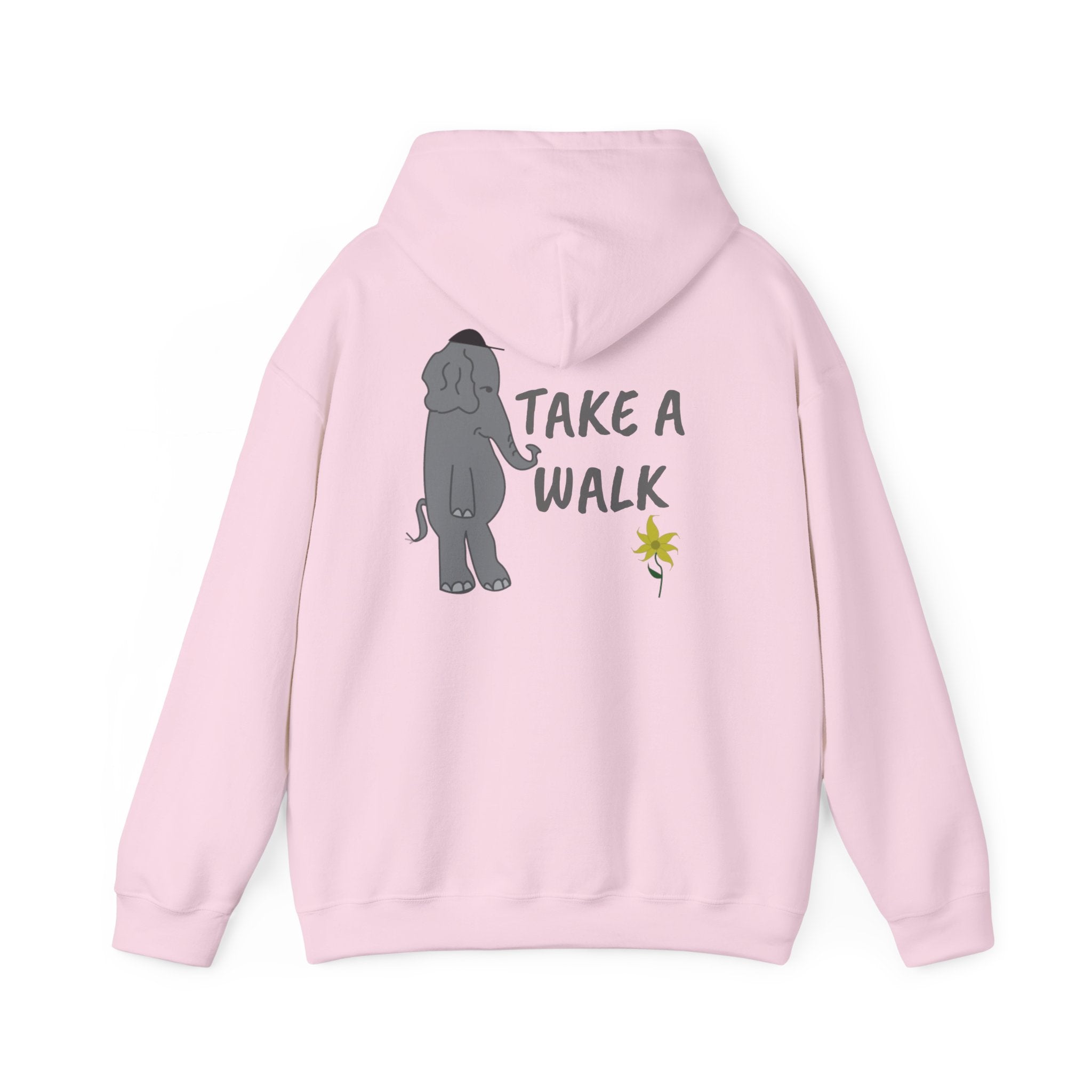 Take a Walk Hoodie – Cozy Elephant & Dandelion Graphic Hooded Sweatshirt