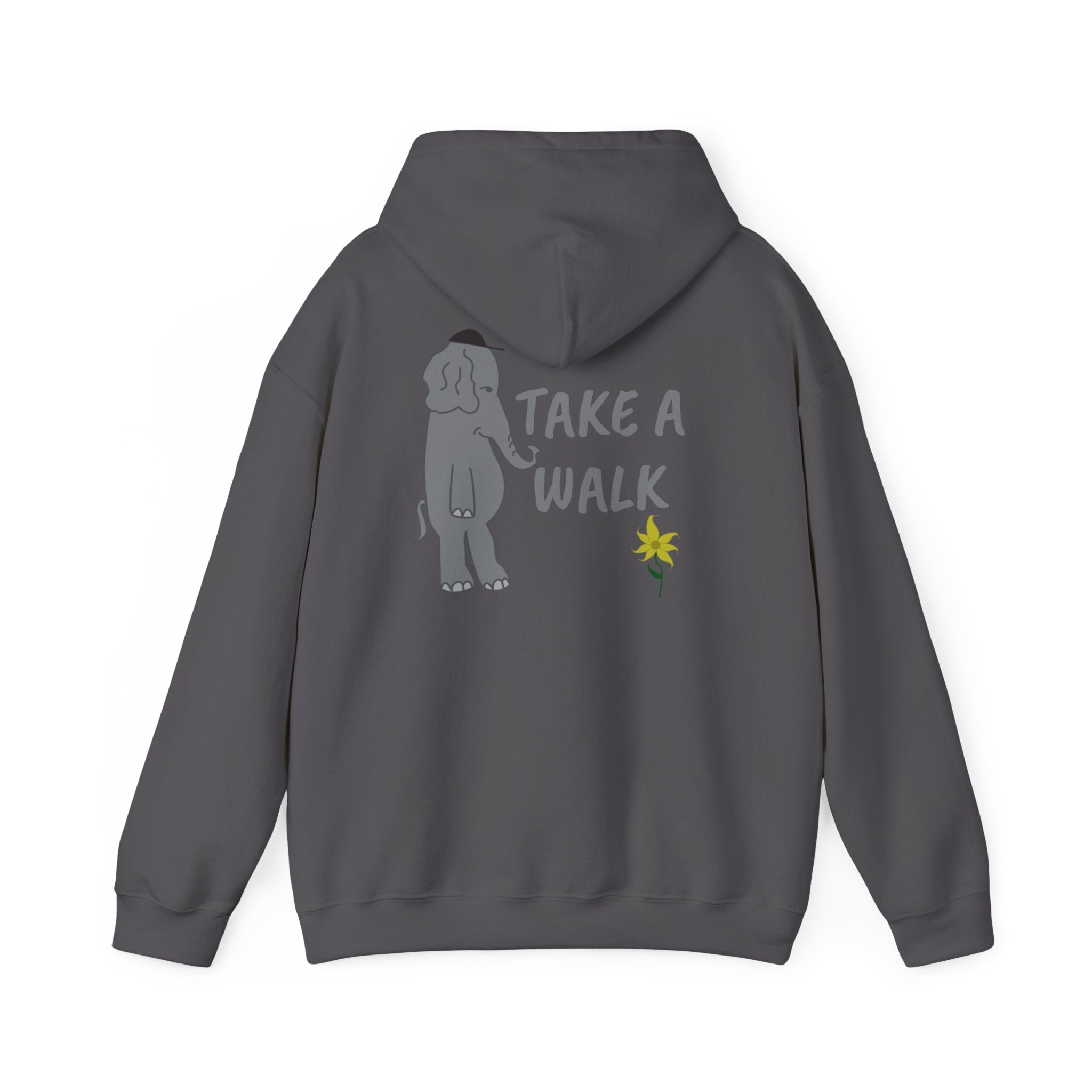 Take a Walk Hoodie – Cozy Elephant & Dandelion Graphic Hooded Sweatshirt